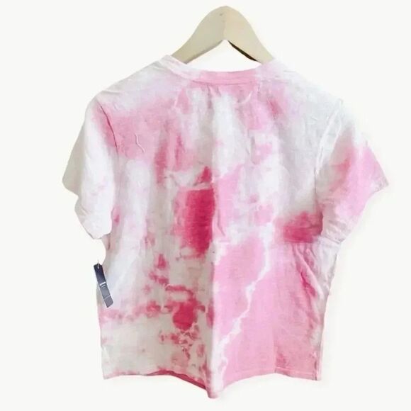 NWT Lucky Brand Pink Tie Dyed Cropped Smiley Face T-Shirt - Picture 2 of 3